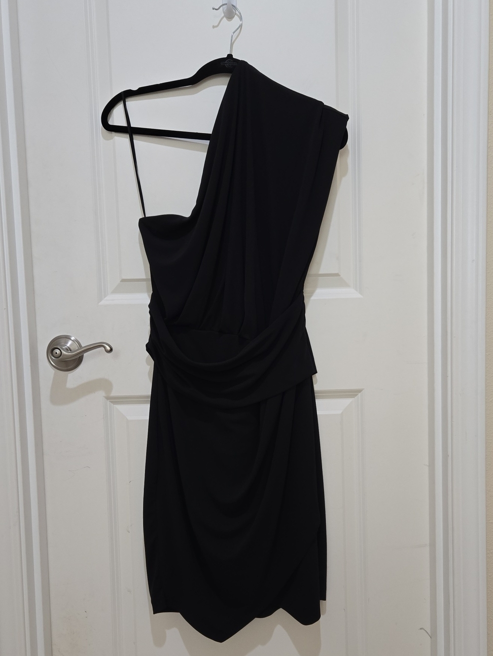 Express One-Shoulder Black Draped Cocktail Dress